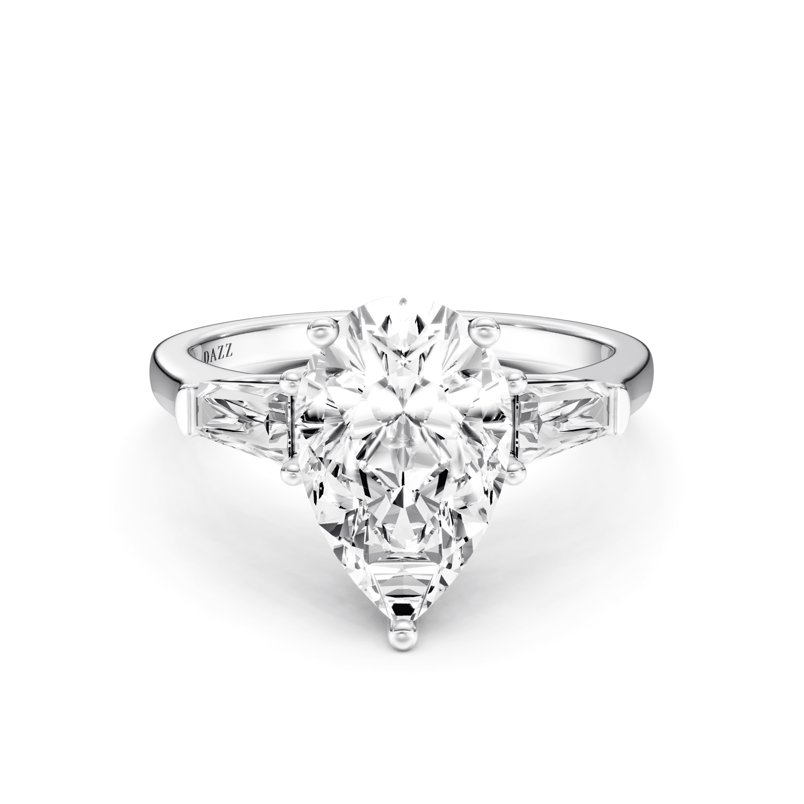3 Stone Tapered Ring Pear — White Gold