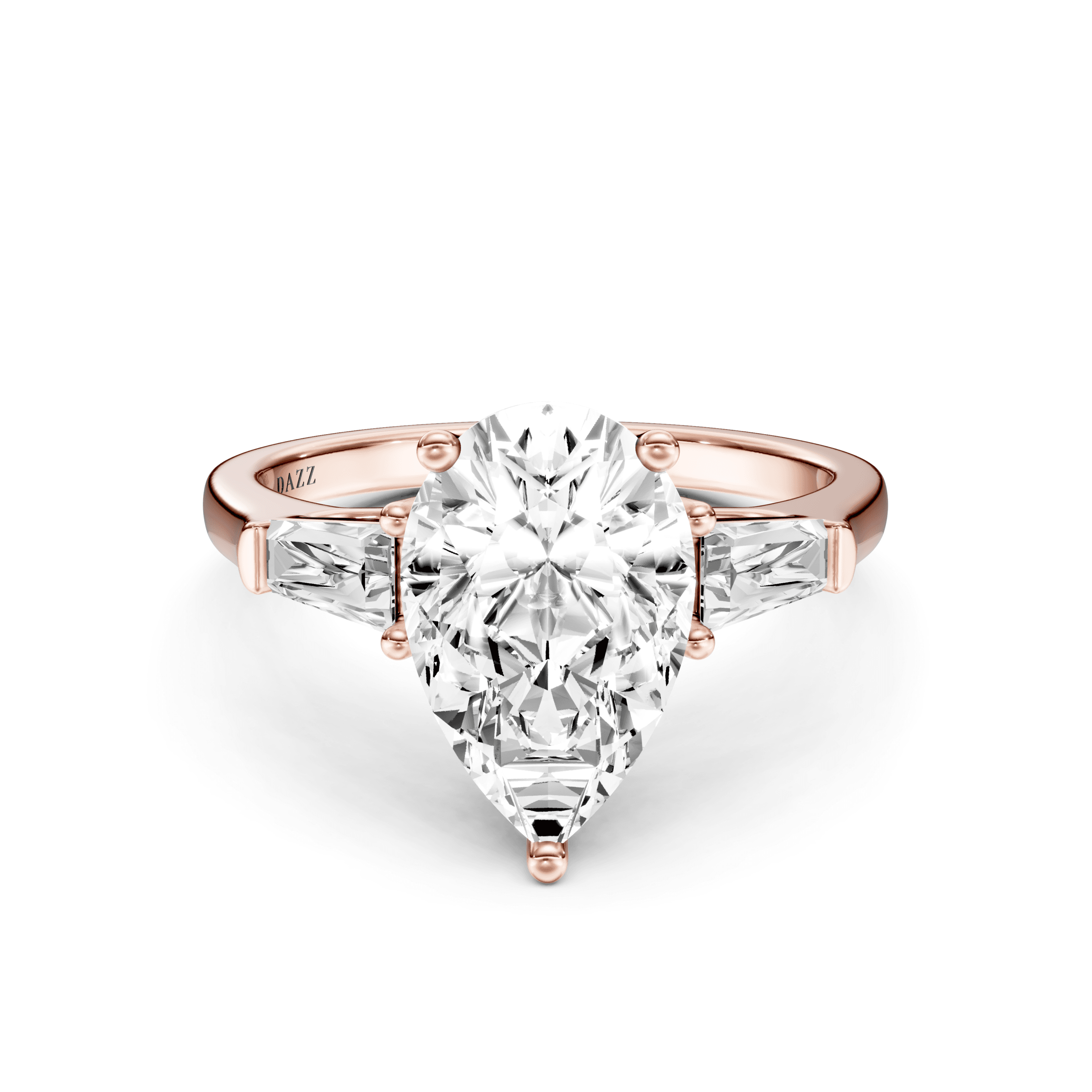 3 Stone Tapered Ring Pear — Rose Gold