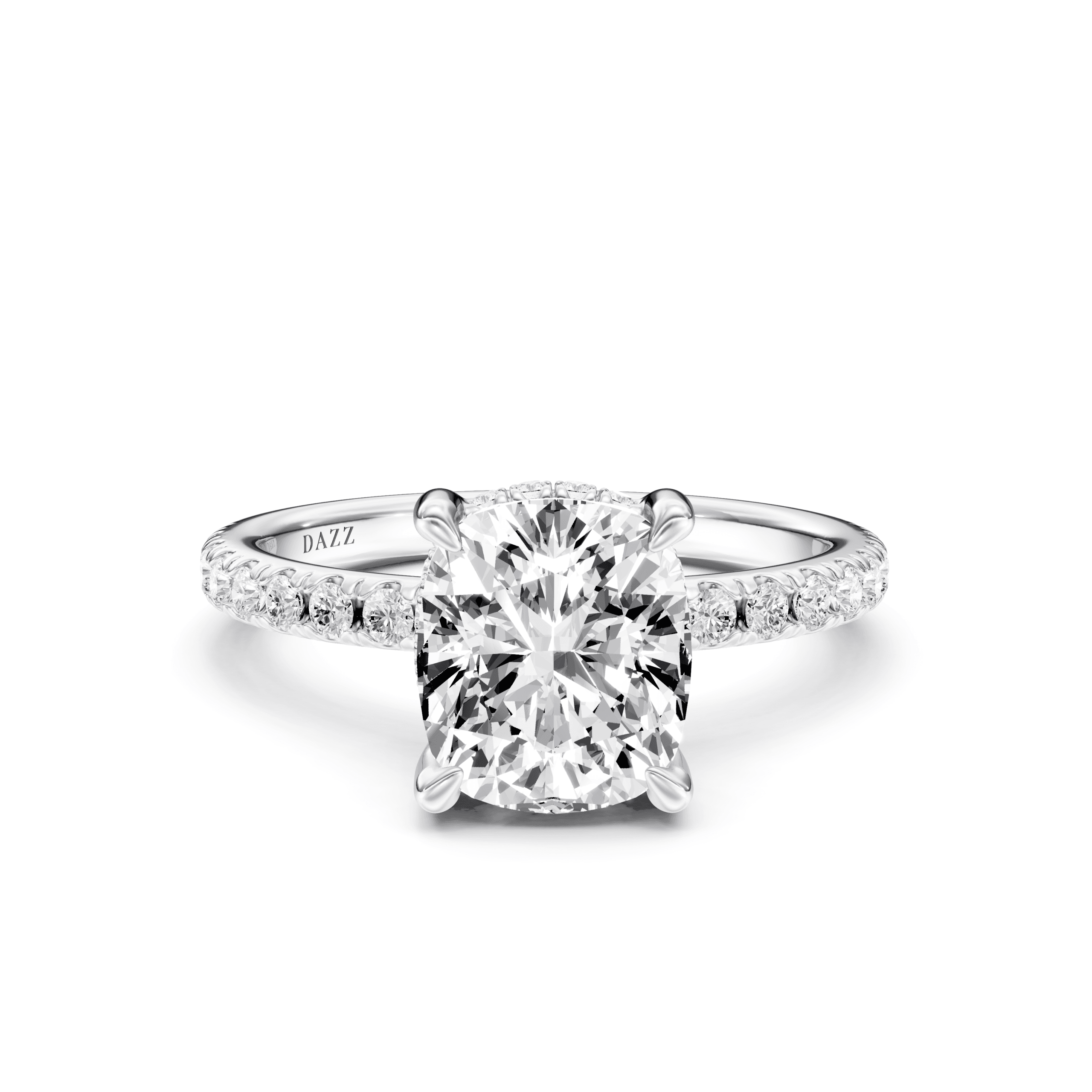 Pavé Ring Cushion — White Gold