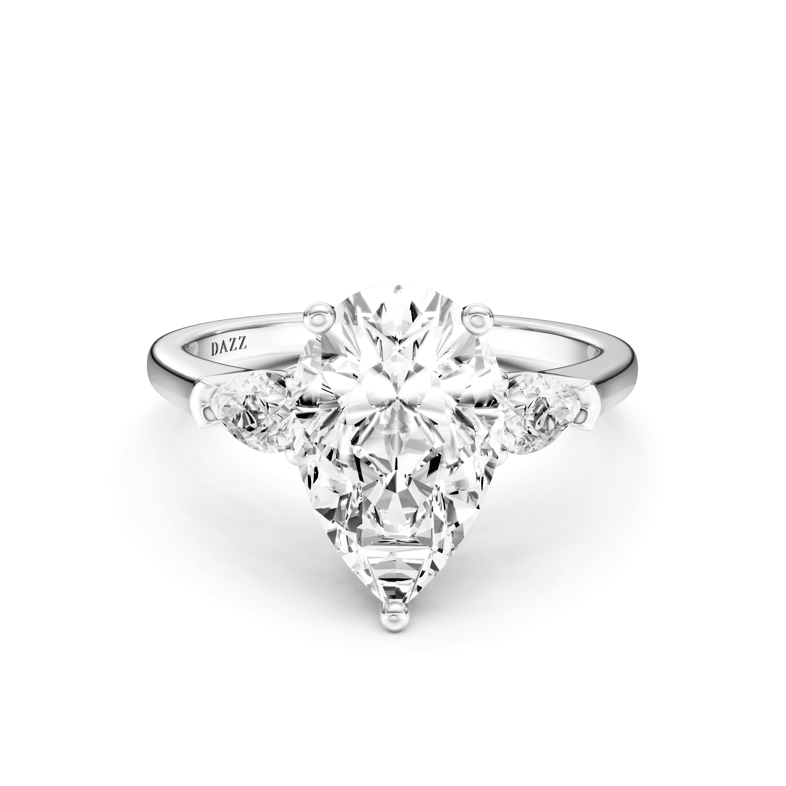 3 Stone Pear Ring Pear — White Gold