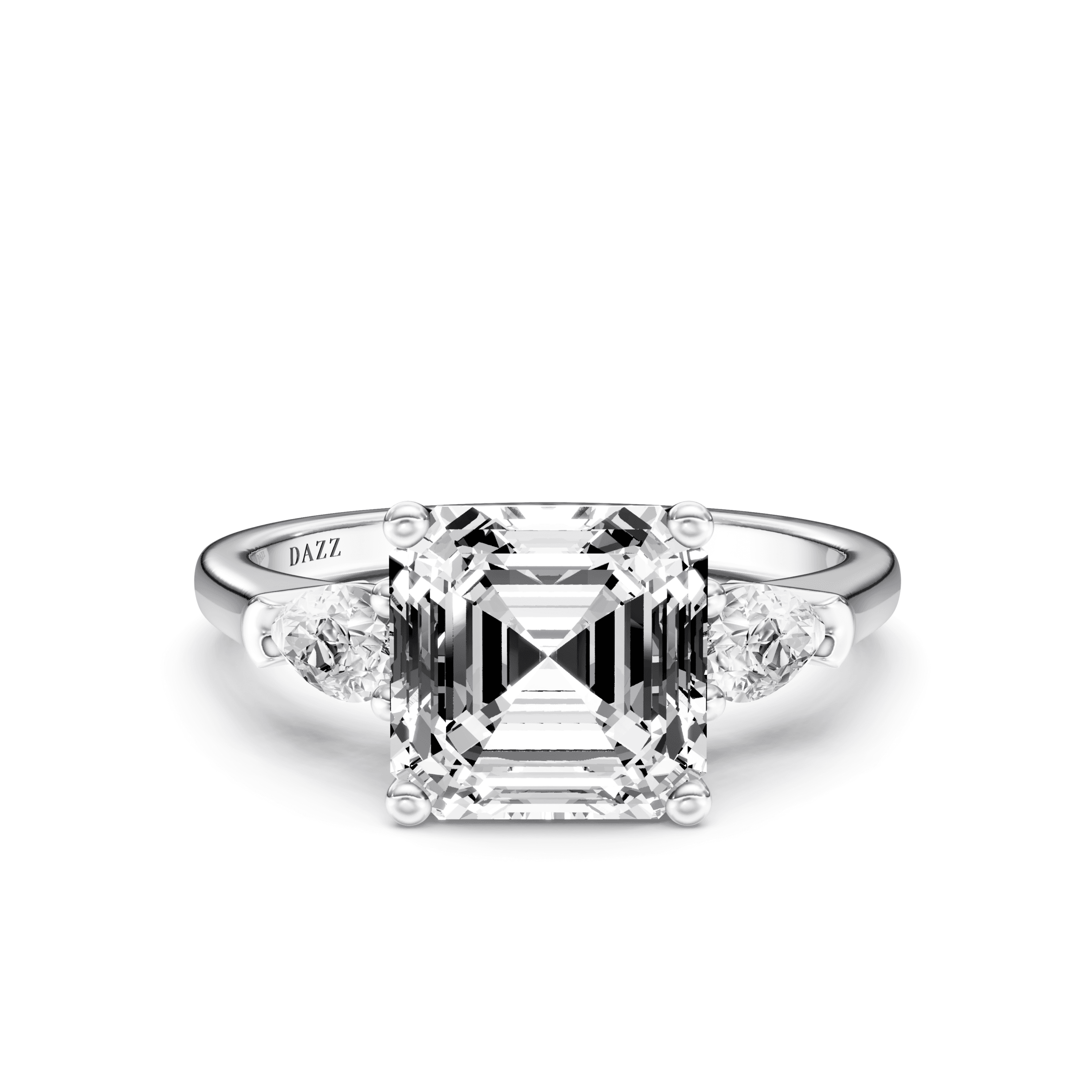 3 Stone Pear Ring Asscher — White Gold