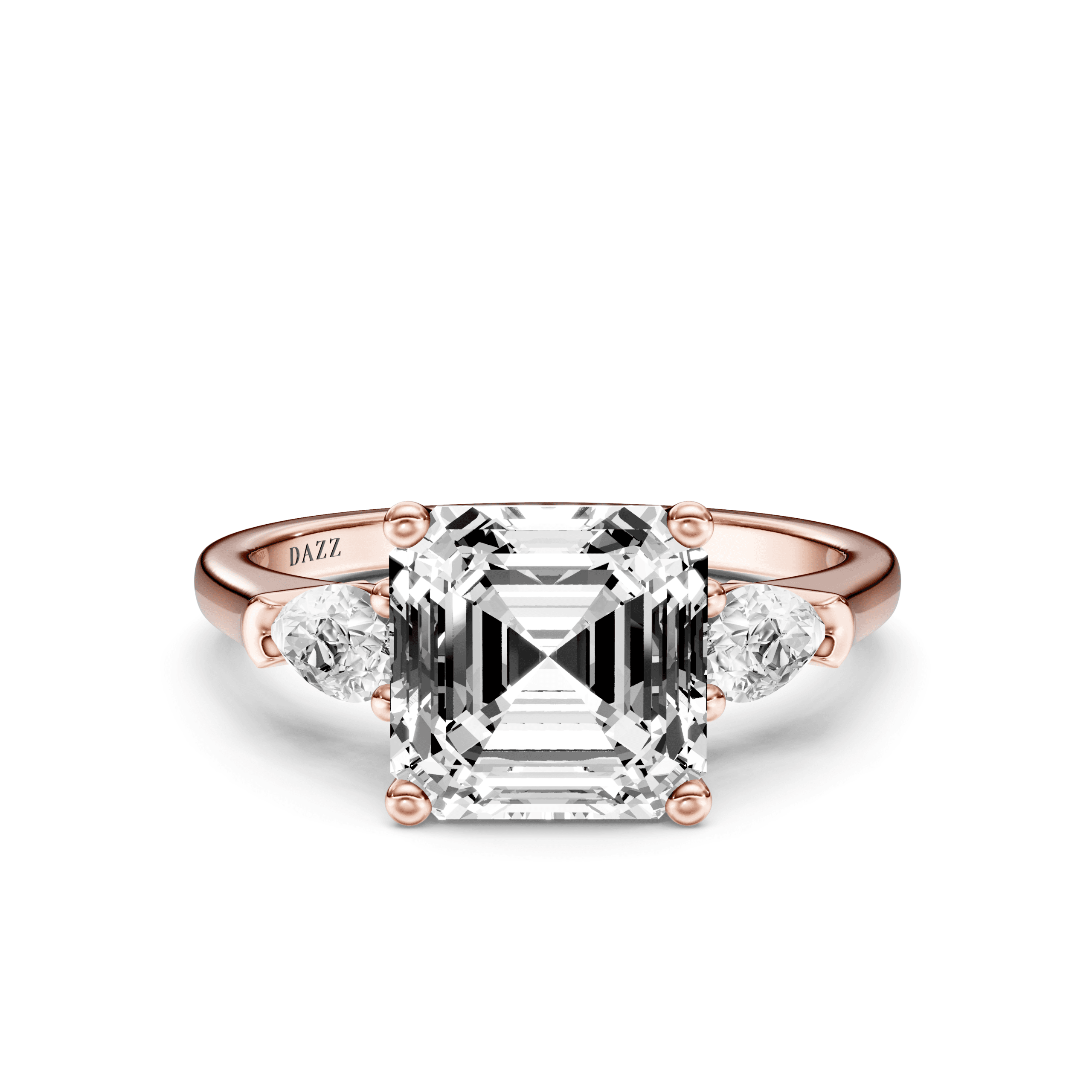 3 Stone Pear Ring Asscher — Rose Gold