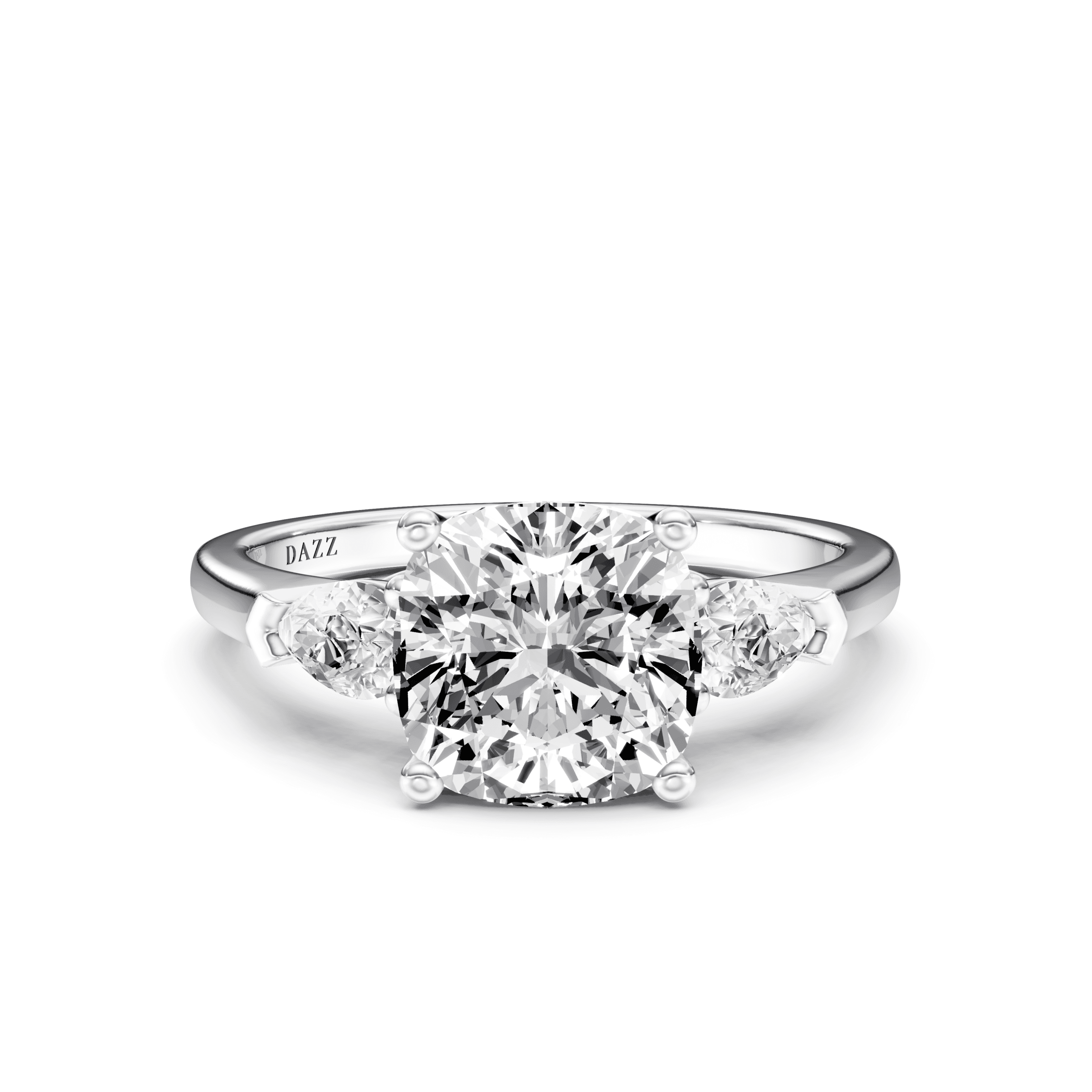 3 Stone Pear Ring Cushion — White Gold