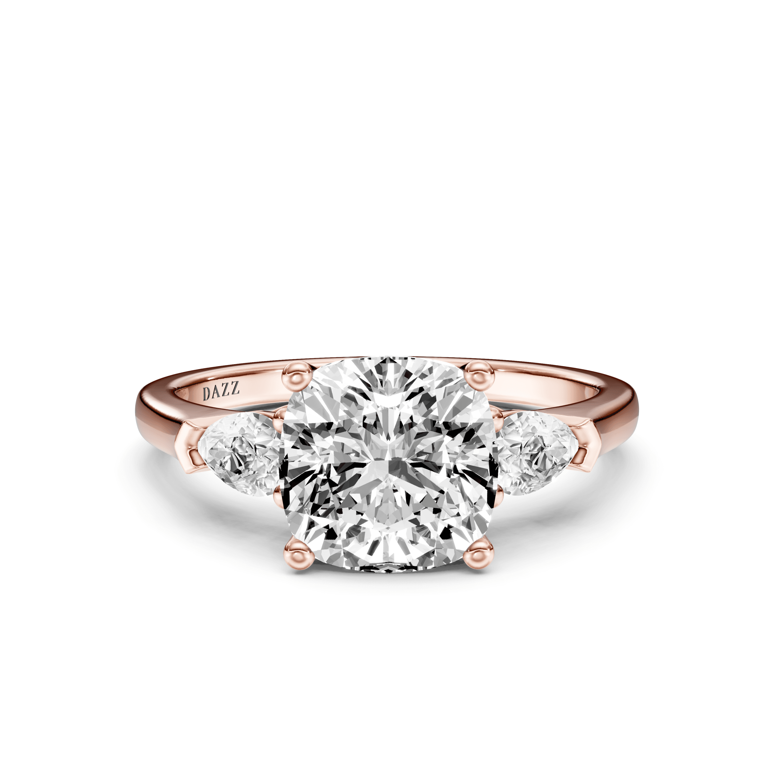 3 Stone Pear Ring Cushion — Rose Gold