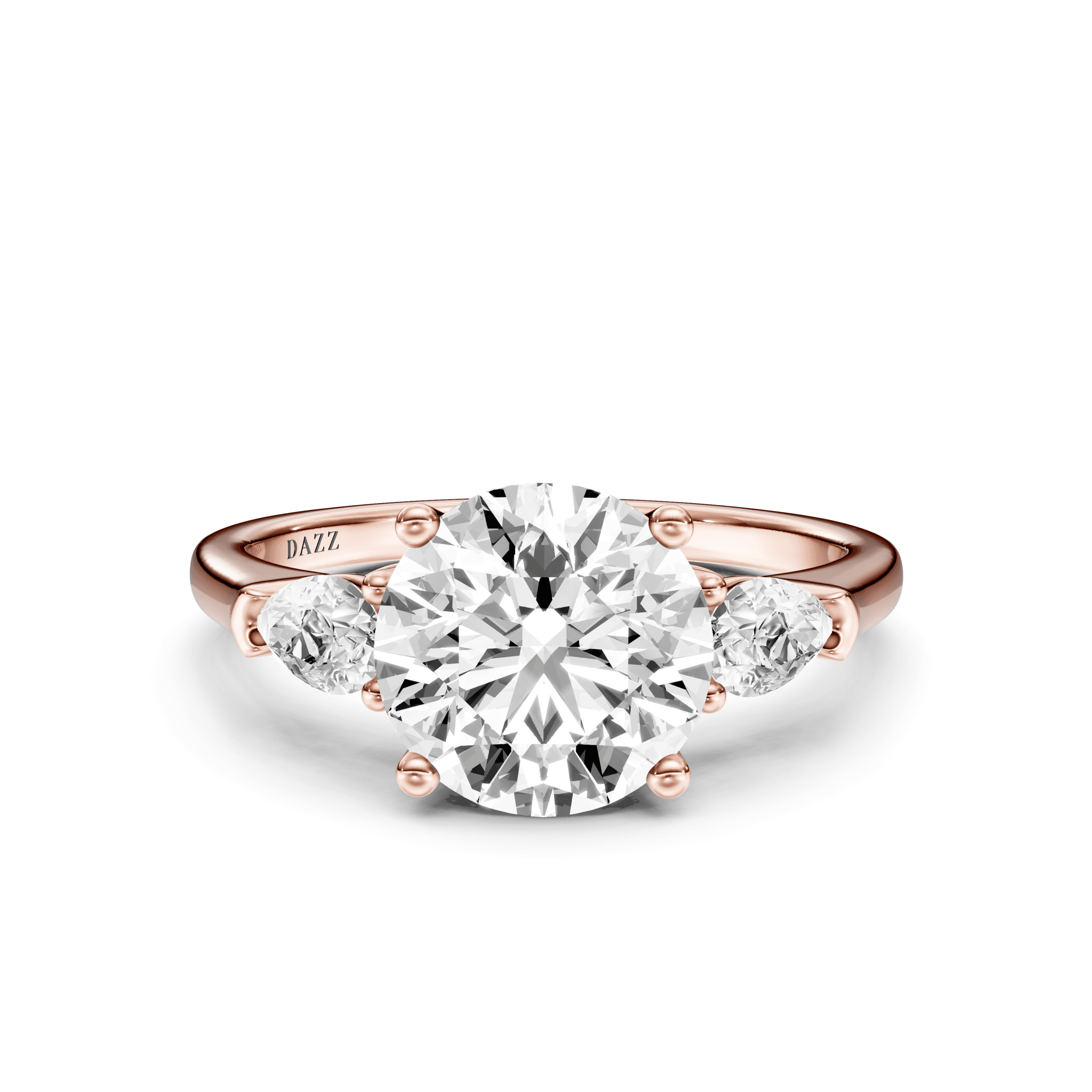 3 Stone Pear Ring Round — Rose Gold