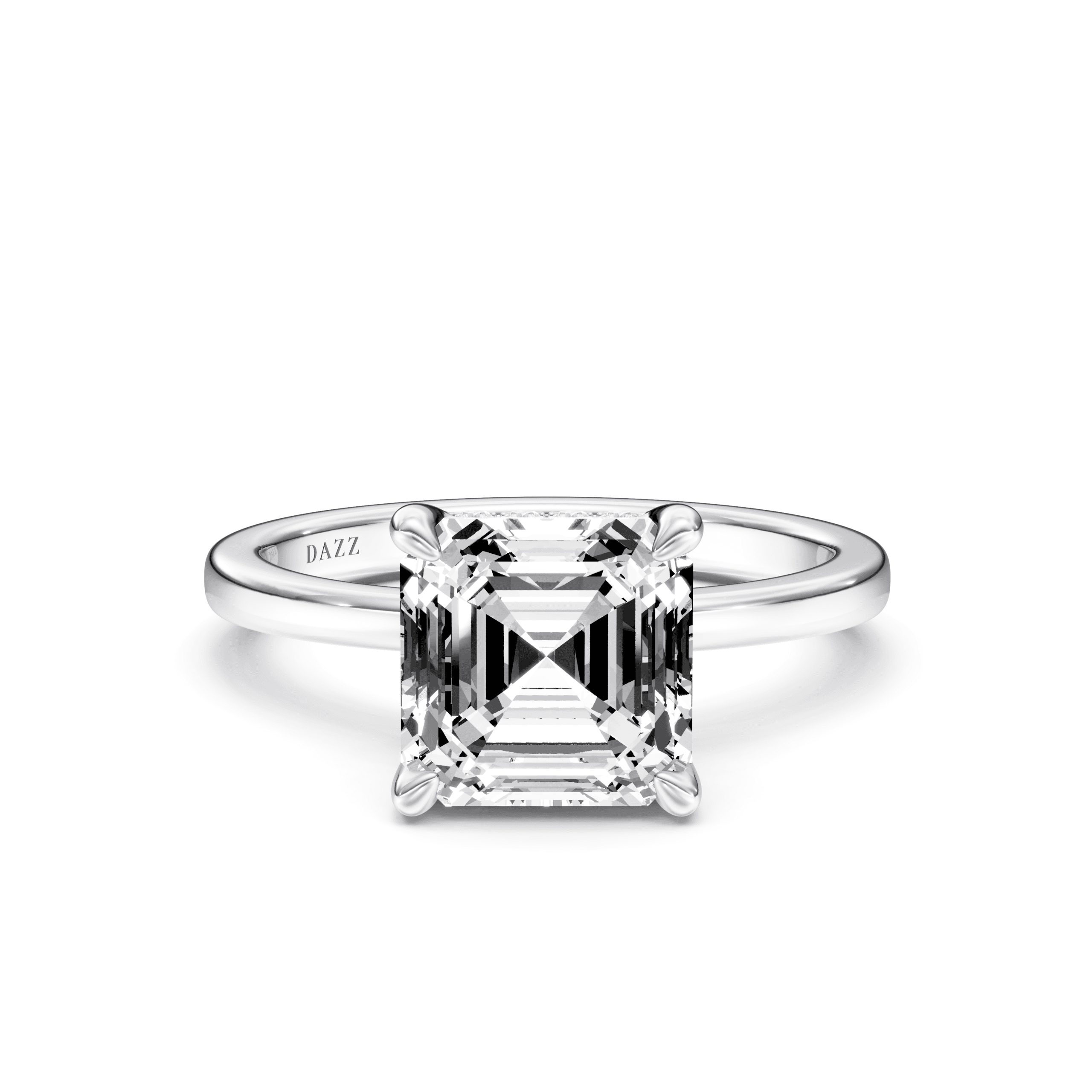 Hidden Halo Ring Asscher — White Gold