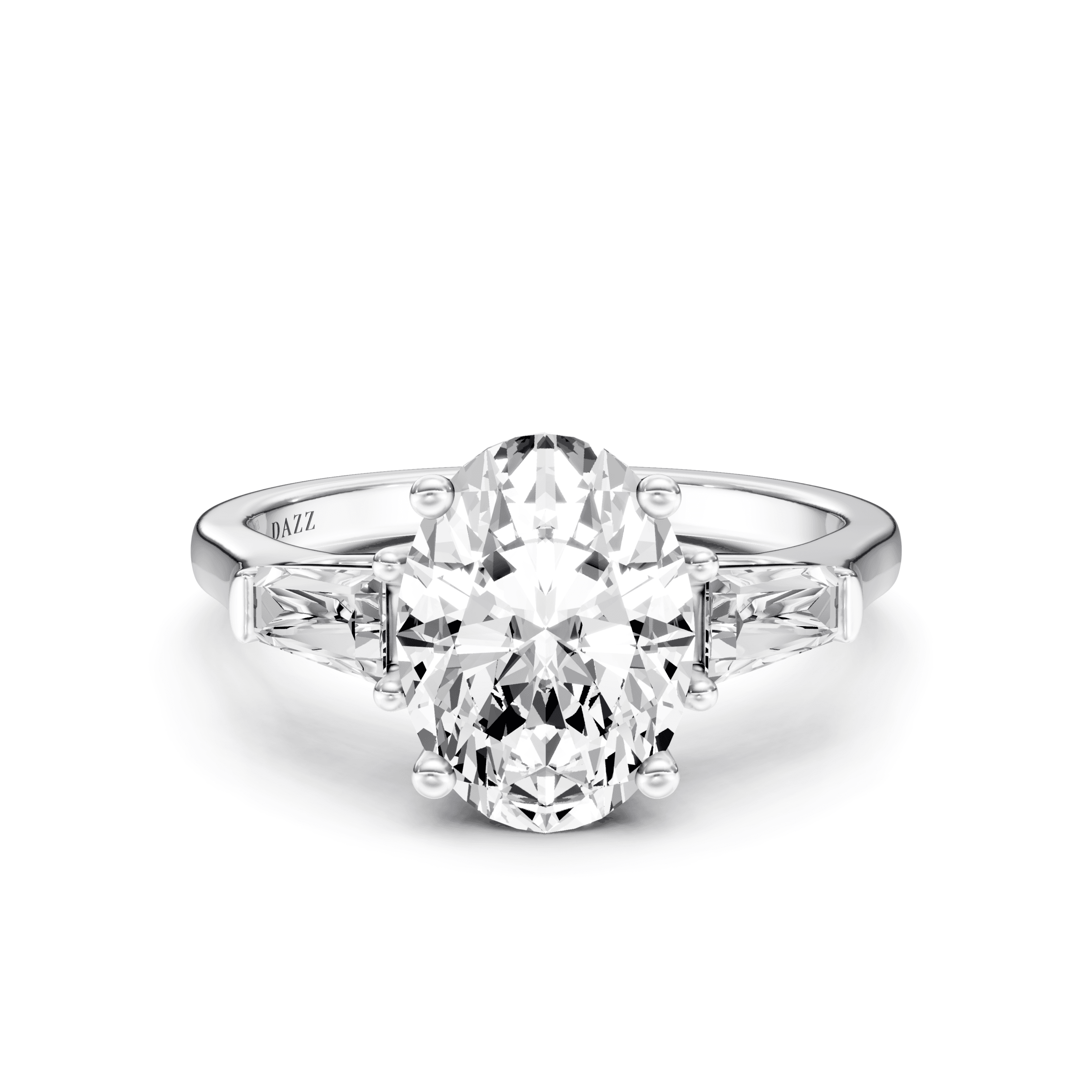 3 Stone Tapered Ring Oval — White Gold