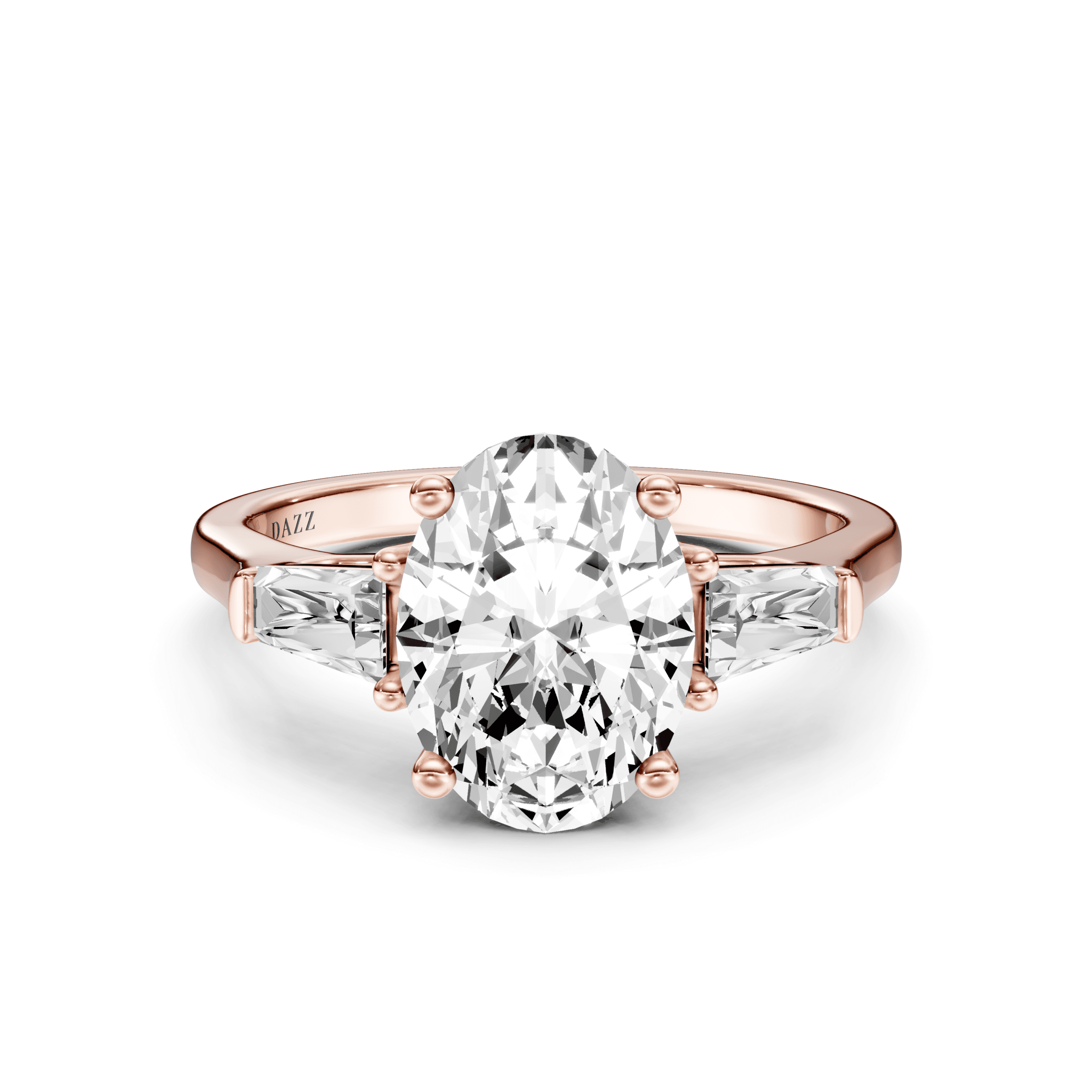3 Stone Tapered Ring Oval — Rose Gold