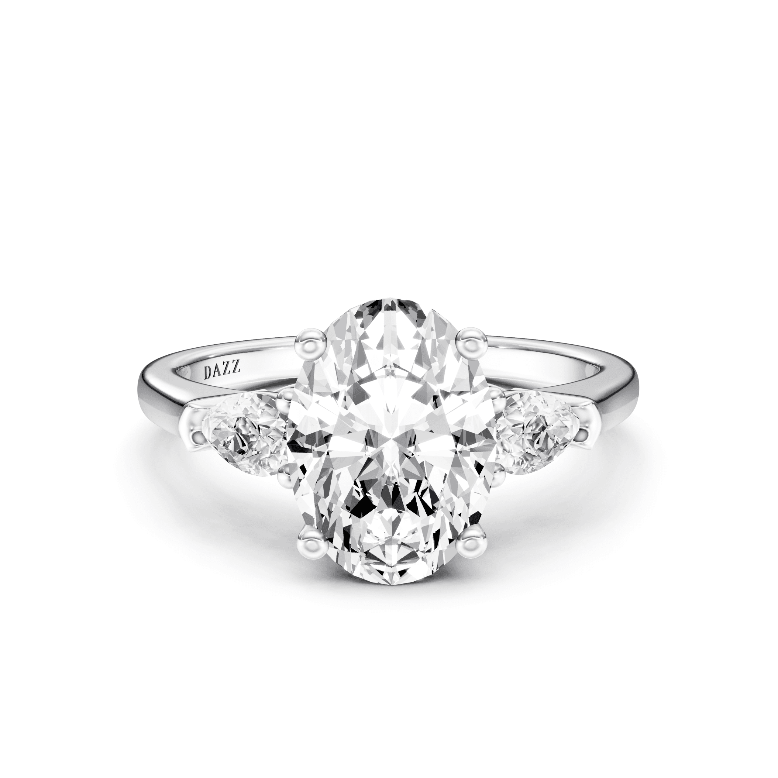 3 Stone Pear Ring Oval — White Gold