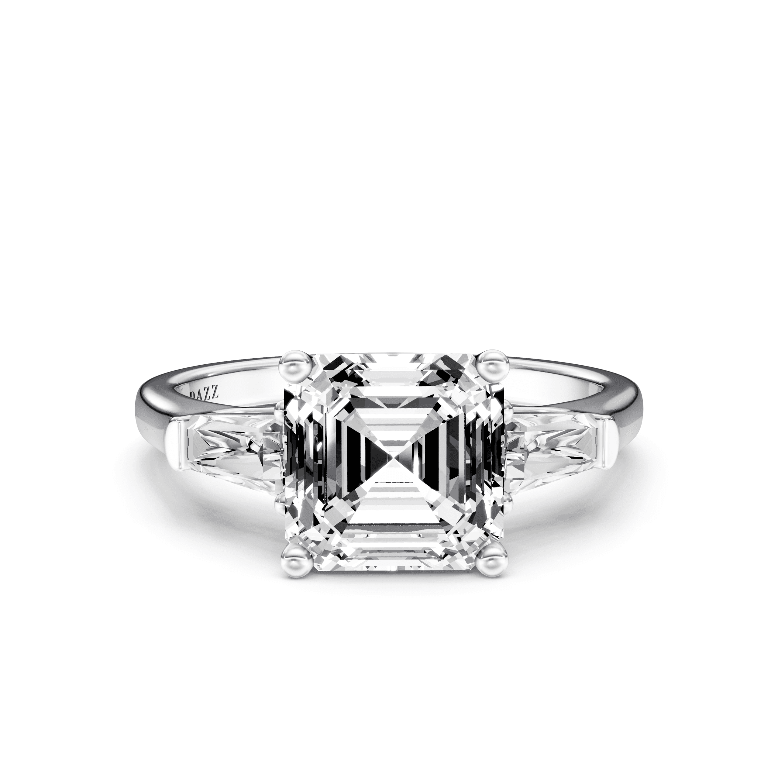 3 Stone Tapered Ring Asscher — White Gold