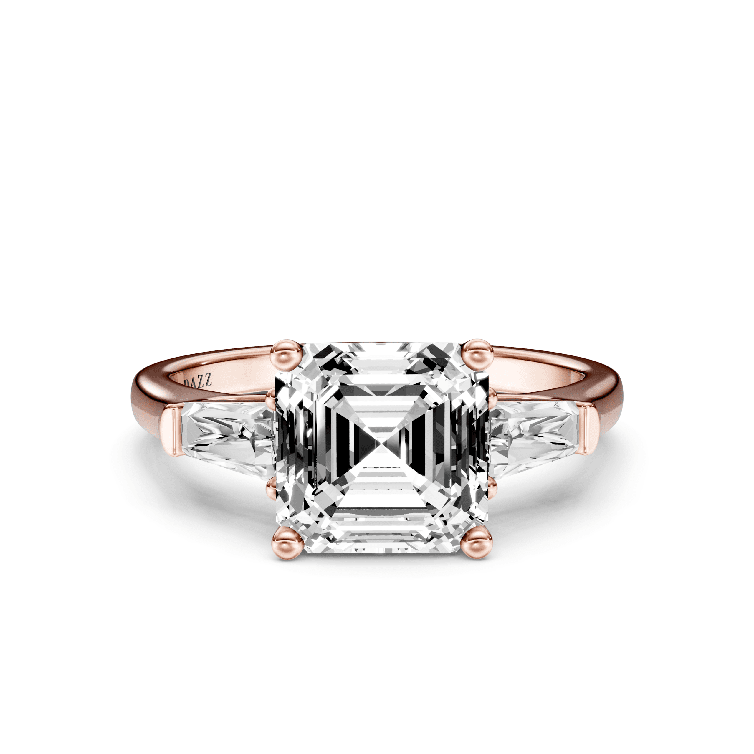 3 Stone Tapered Ring Asscher — Rose Gold