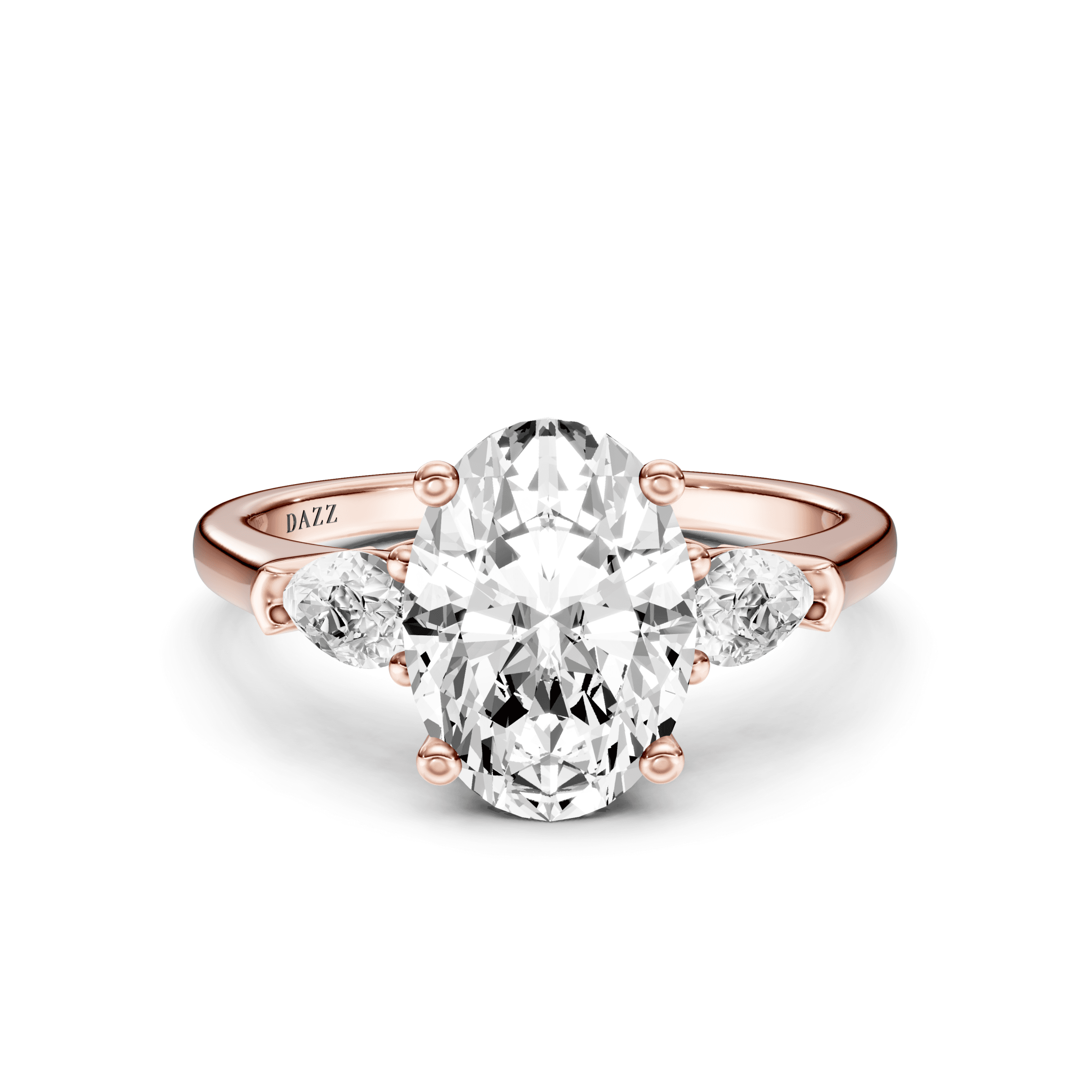 3 Stone Pear Ring Oval — Rose Gold