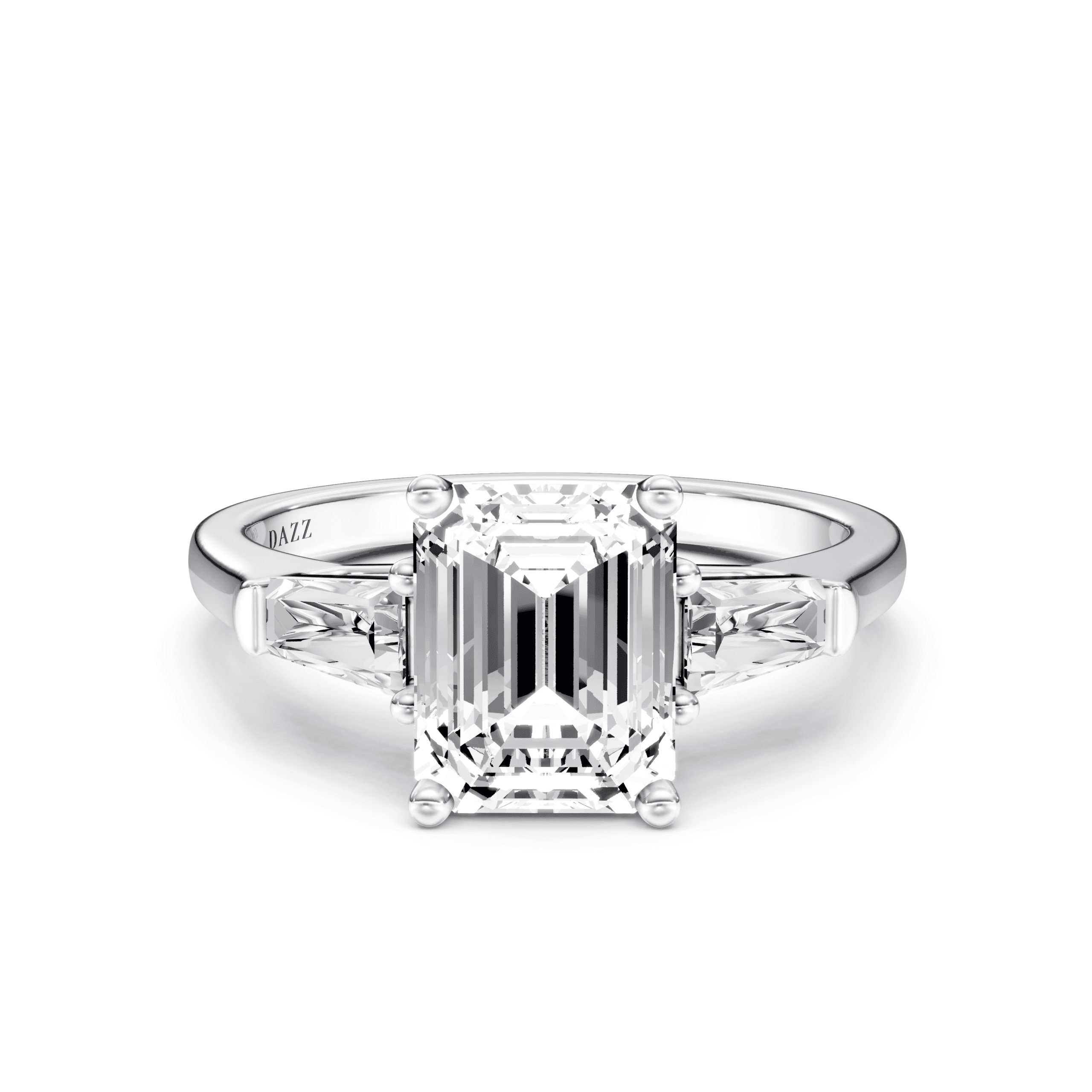 3 Stone Tapered Ring Emerald — White Gold