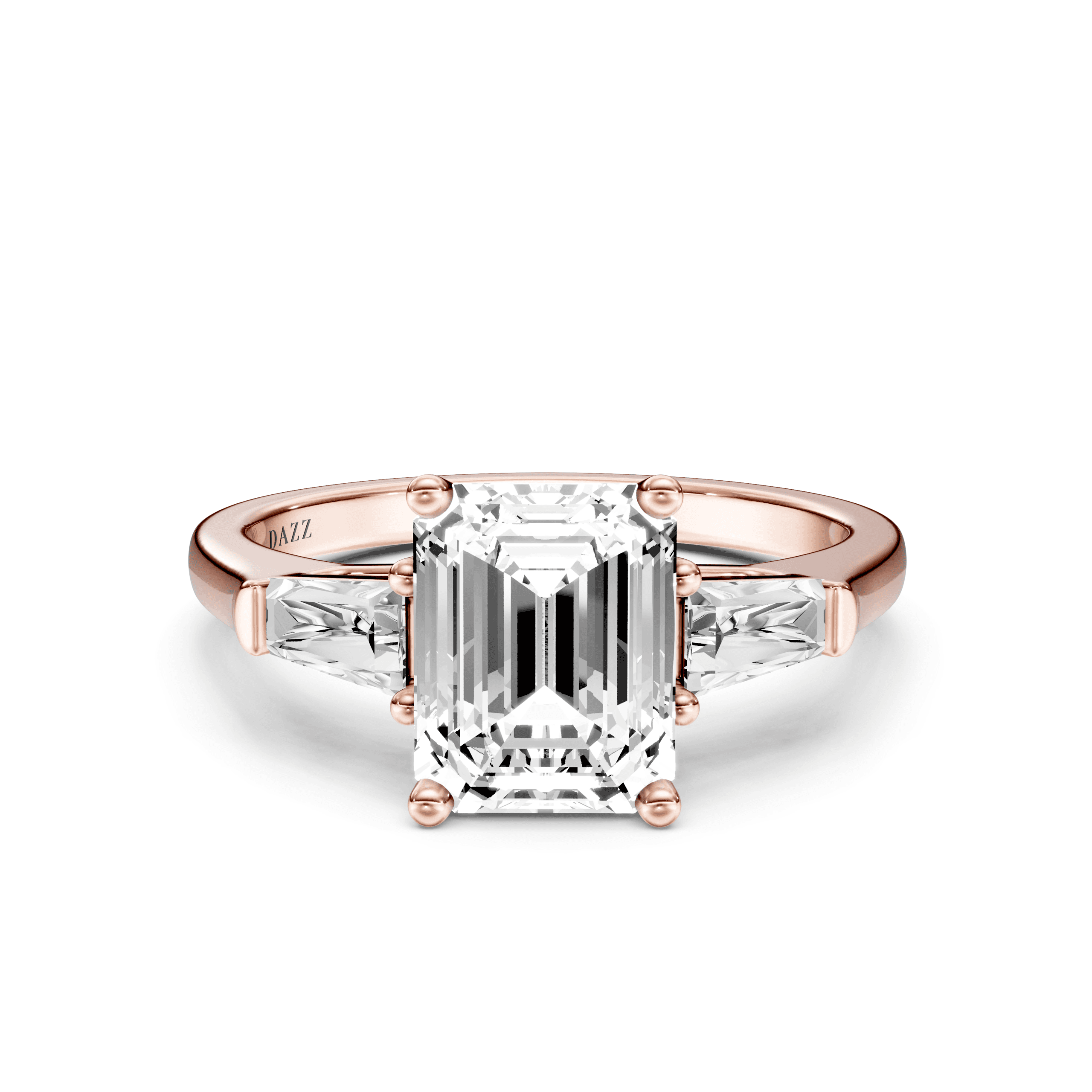 3 Stone Tapered Ring Emerald — Rose Gold