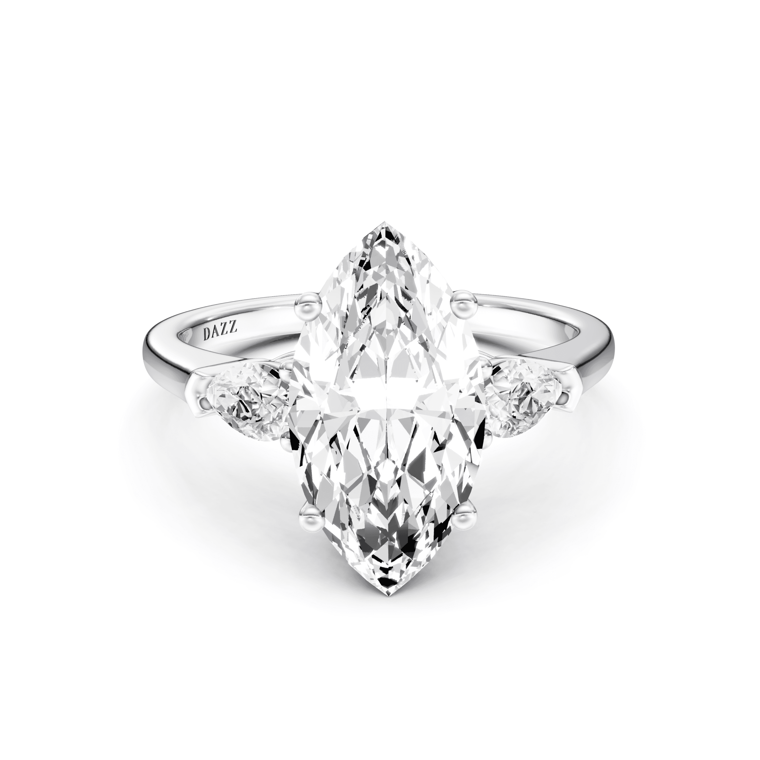 3 Stone Pear Ring Marquise — White Gold