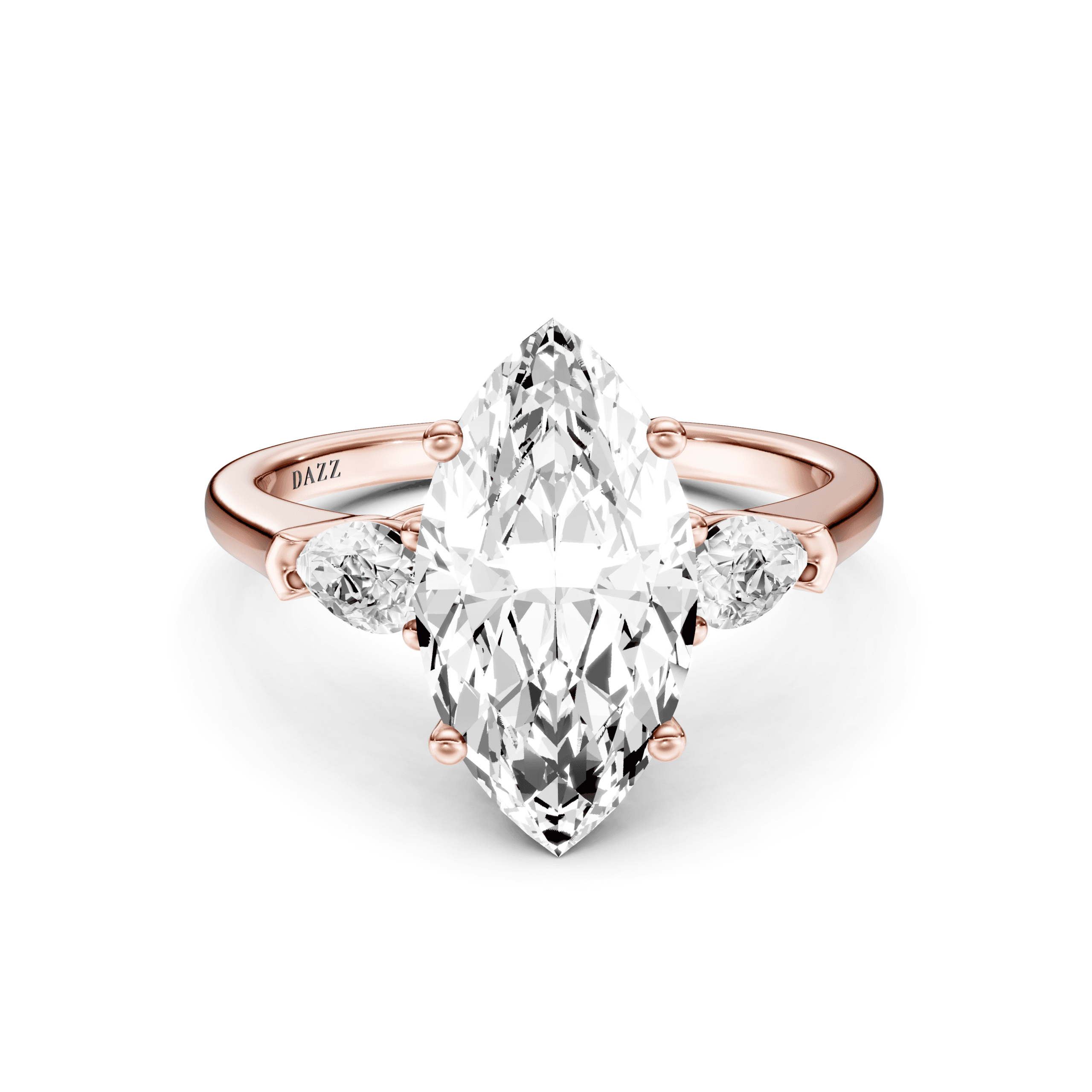 3 Stone Pear Ring Marquise — Rose Gold