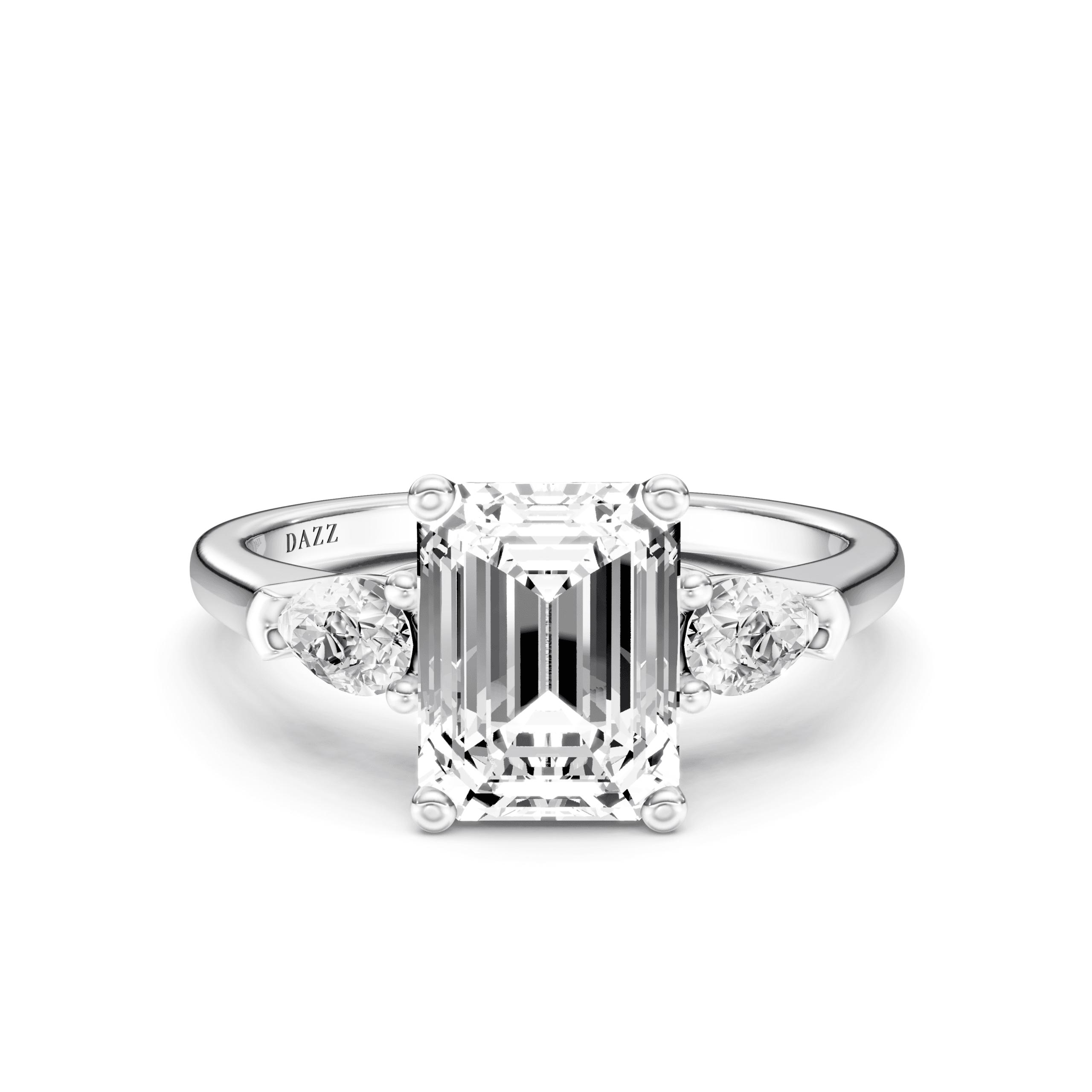 3 Stone Pear Ring Emerald — White Gold