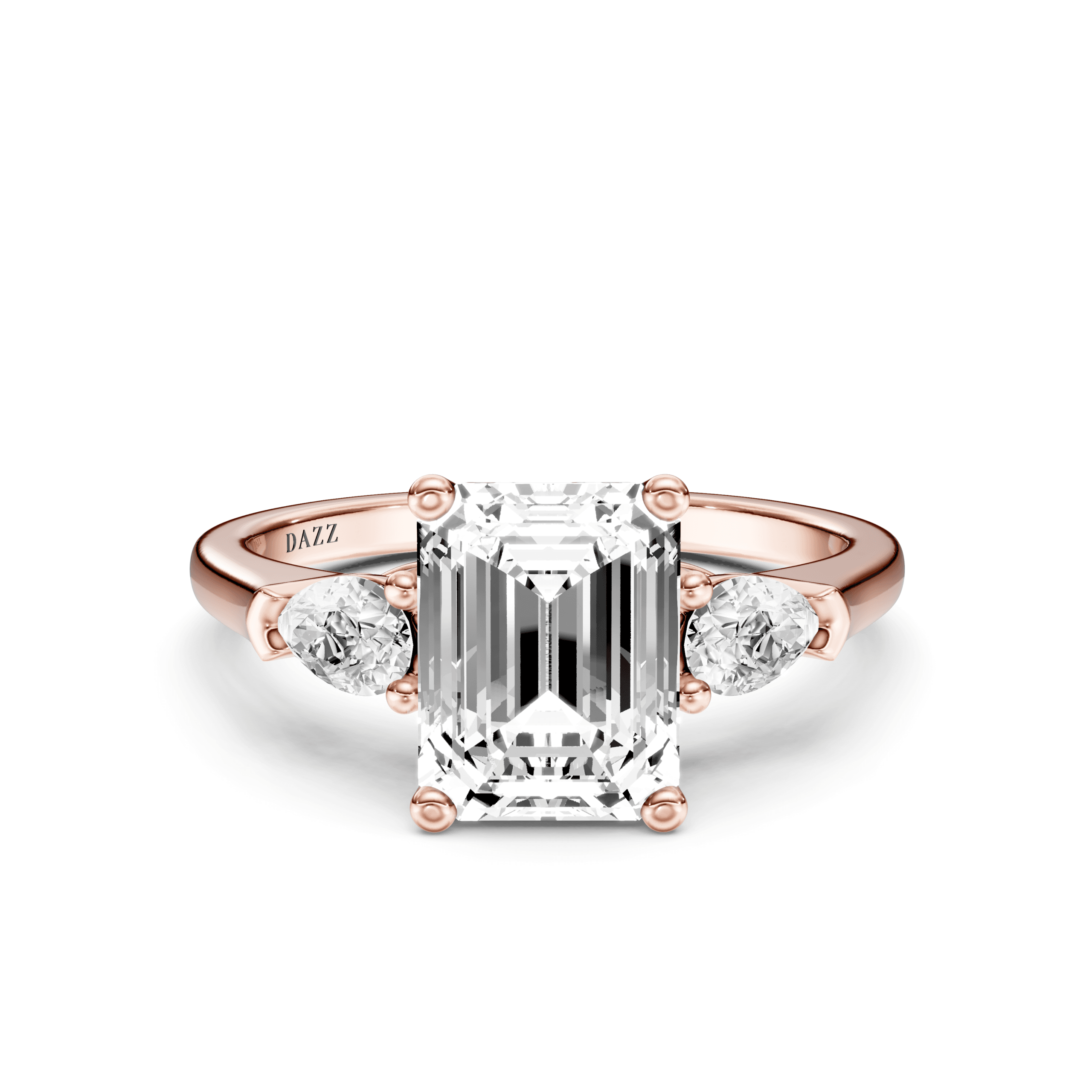 3 Stone Pear Ring Emerald — Rose Gold