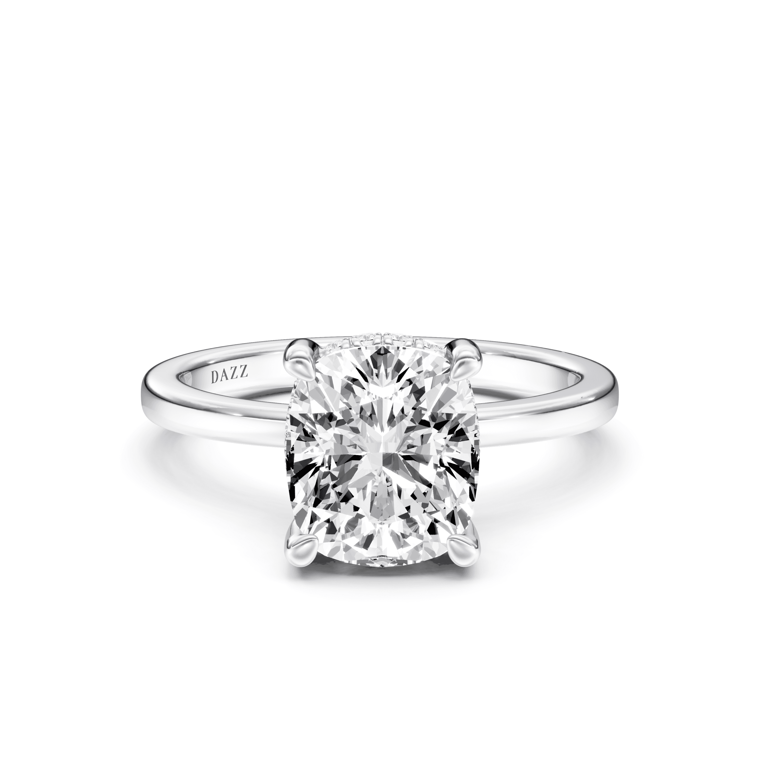 Hidden Halo Ring Cushion — White Gold